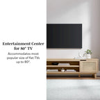 Meuble TV avec portes en faux rotin style scandinave Chêne Côtier / Noir – Compatible avec les TV jusqu'à 75"