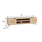 Meuble TV avec portes en faux rotin style scandinave Chêne Côtier / Noir – Compatible avec les TV jusqu'à 75"