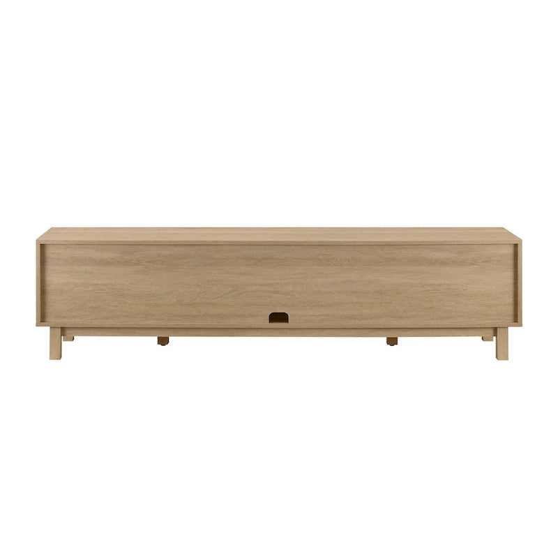 Meuble TV avec portes en faux rotin style scandinave Chêne Côtier / Noir – Compatible avec les TV jusqu'à 75"
