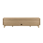 Meuble TV avec portes en faux rotin style scandinave Chêne Côtier / Noir – Compatible avec les TV jusqu'à 75"