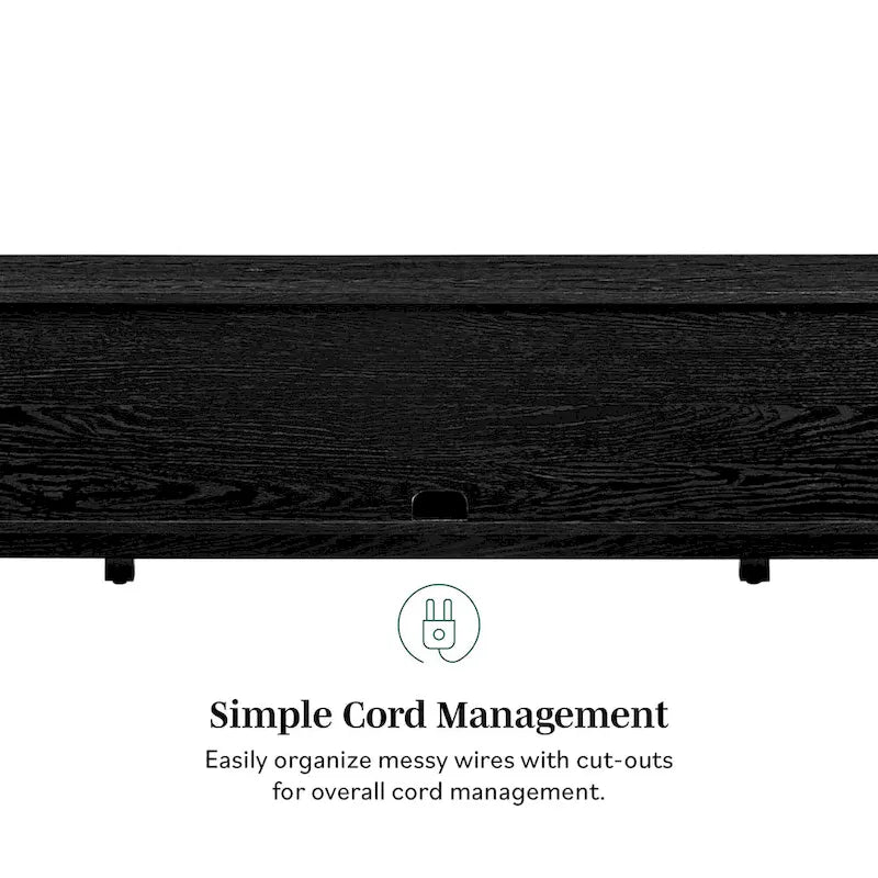 Meuble TV avec portes en faux rotin style scandinave Chêne Côtier / Noir – Compatible avec les TV jusqu'à 75"