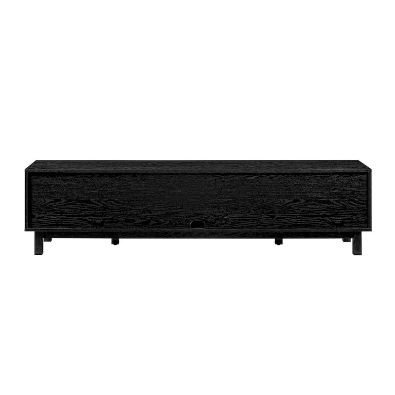 Meuble TV avec portes en faux rotin style scandinave Chêne Côtier / Noir – Compatible avec les TV jusqu'à 75"