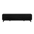 Meuble TV avec portes en faux rotin style scandinave Chêne Côtier / Noir – Compatible avec les TV jusqu'à 75"