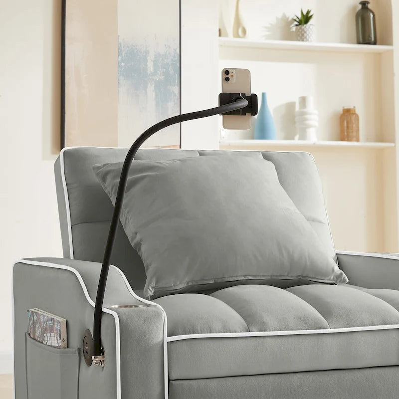 Fauteuil-lit convertible 3-en-1 gris/noir, simple, avec lit gigogne réglable