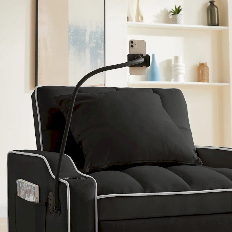 Fauteuil-lit convertible 3-en-1 gris/noir, simple, avec lit gigogne réglable