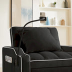 Fauteuil-lit convertible 3-en-1 gris/noir, simple, avec lit gigogne réglable