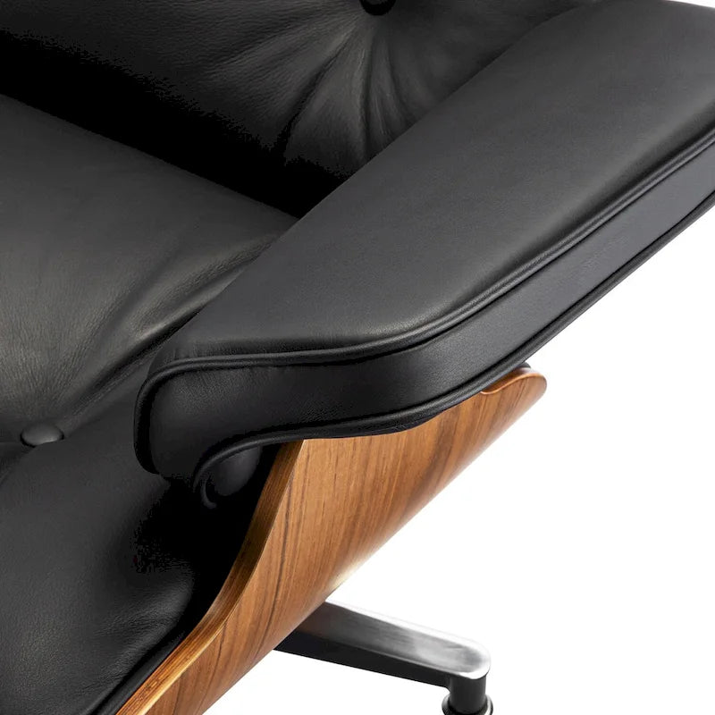 Fauteuil de salon et ottoman en cuir pleine fleur de noyer, 1 place