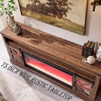 Meuble TV avec cheminée électrique et portes coulissantes style grange, 4 couleurs, compatible TV jusqu'à 80"