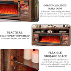 Meuble TV avec cheminée électrique et portes coulissantes style grange, 4 couleurs, compatible TV jusqu'à 80"