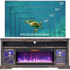 Meuble TV avec cheminée électrique et portes coulissantes style grange, 4 couleurs, compatible TV jusqu'à 80"