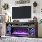 Meuble TV avec cheminée électrique et portes coulissantes style grange, 4 couleurs, compatible TV jusqu'à 80"