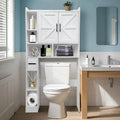 Meuble de rangement WC blanc, 2 portes et 6 étagères ouvertes, pour 1