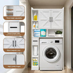Meuble de rangement WC blanc, 2 portes et 6 étagères ouvertes, pour 1