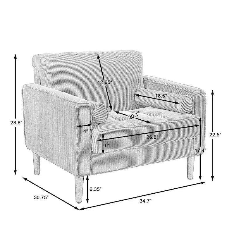 Fauteuil d'appoint en velours côtelé – Gris / Beige / Jaune / Vert / Bleu marine, à l'unité ou par lot de 2
