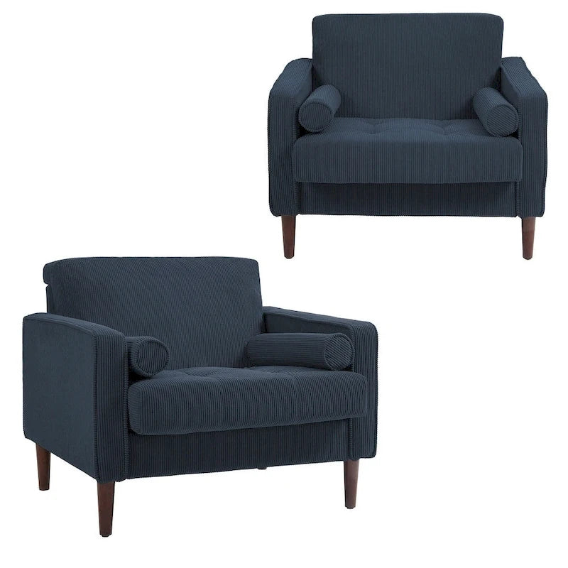 Fauteuil d'appoint en velours côtelé – Gris / Beige / Jaune / Vert / Bleu marine, à l'unité ou par lot de 2