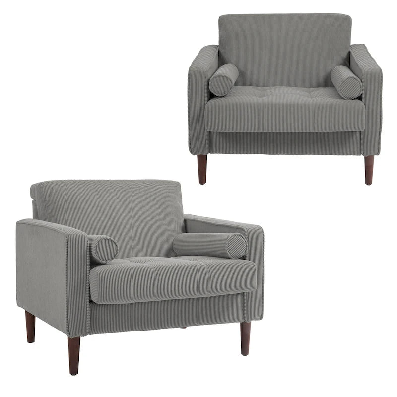 Fauteuil d'appoint en velours côtelé – Gris / Beige / Jaune / Vert / Bleu marine, à l'unité ou par lot de 2