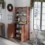 Vaisselier de cuisine rustique de style ferme en noyer vintage avec plusieurs rangements (assemblage par 2 personnes)