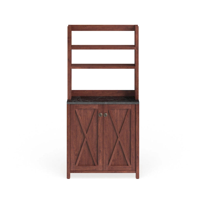 Vaisselier de cuisine rustique de style ferme en noyer vintage avec plusieurs rangements (assemblage par 2 personnes)