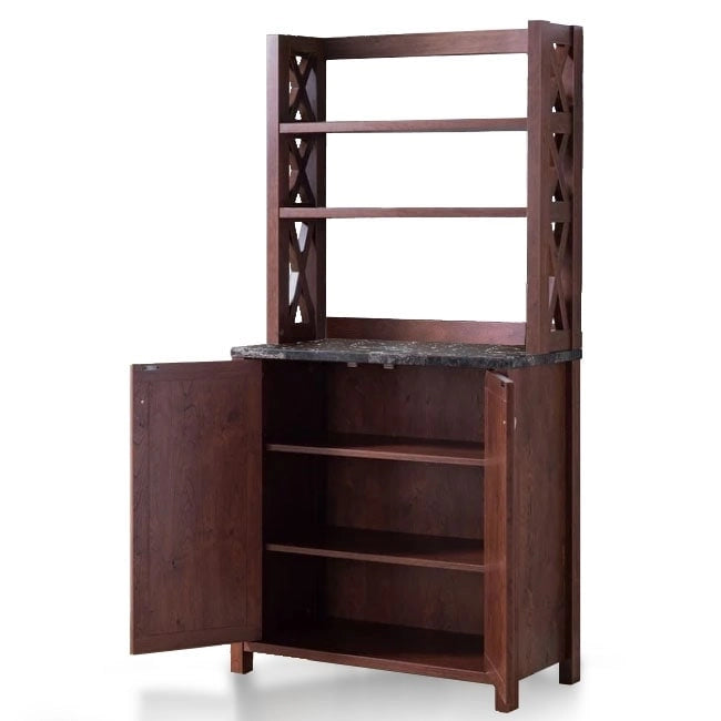 Vaisselier de cuisine rustique de style ferme en noyer vintage avec plusieurs rangements (assemblage par 2 personnes)