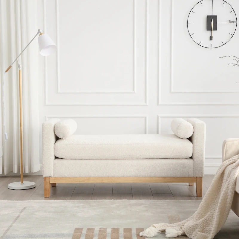 Banc rembourré en bouclette noir / gris clair / caramel / ivoire / vert