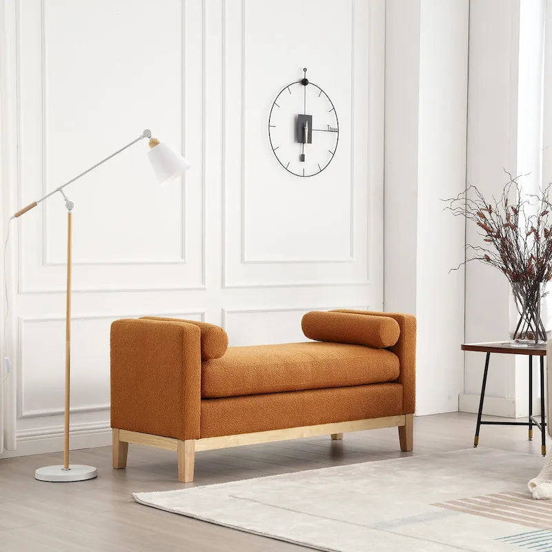 Banc rembourré en bouclette noir / gris clair / caramel / ivoire / vert
