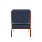 Fauteuil d'appoint 1 place en tissu capitonné bleu/gris avec accoudoirs en bois