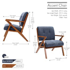Fauteuil d'appoint 1 place en tissu capitonné bleu/gris avec accoudoirs en bois