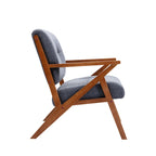 Fauteuil d'appoint 1 place en tissu capitonné bleu/gris avec accoudoirs en bois