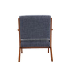 Fauteuil d'appoint 1 place en tissu capitonné bleu/gris avec accoudoirs en bois