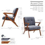 Fauteuil d'appoint 1 place en tissu capitonné bleu/gris avec accoudoirs en bois