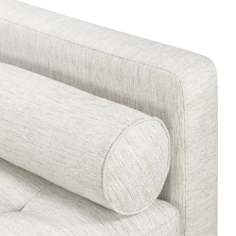 Canapé 3 places en tissu capitonné avec traversins et pieds en noyer — Plusieurs coloris