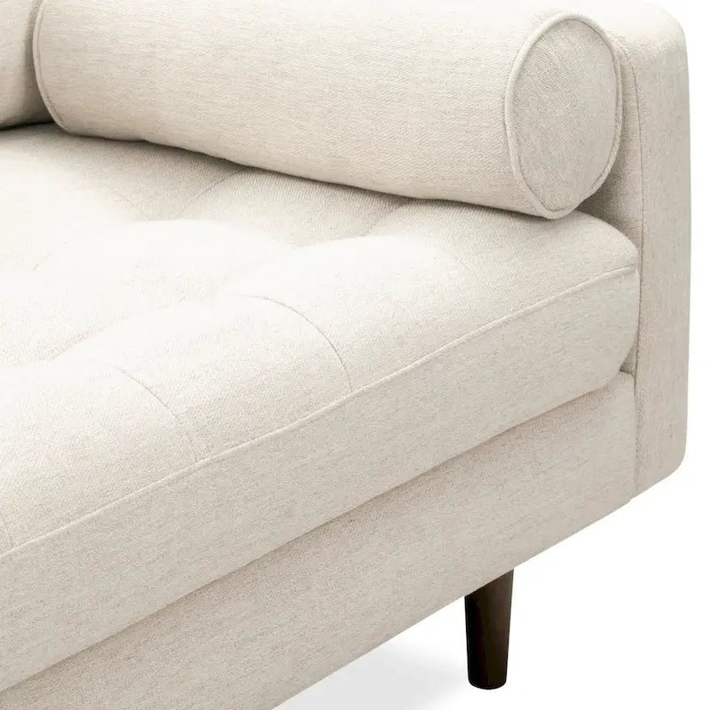 Canapé 3 places en tissu capitonné avec traversins et pieds en noyer — Plusieurs coloris
