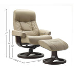 Fauteuil inclinable pivotant en cuir et ottoman — Sandel / Colombe, Piètement chocolat, Petit / Grand, 1 personne
