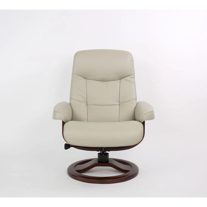 Fauteuil inclinable pivotant en cuir et ottoman — Sandel / Colombe, Piètement chocolat, Petit / Grand, 1 personne