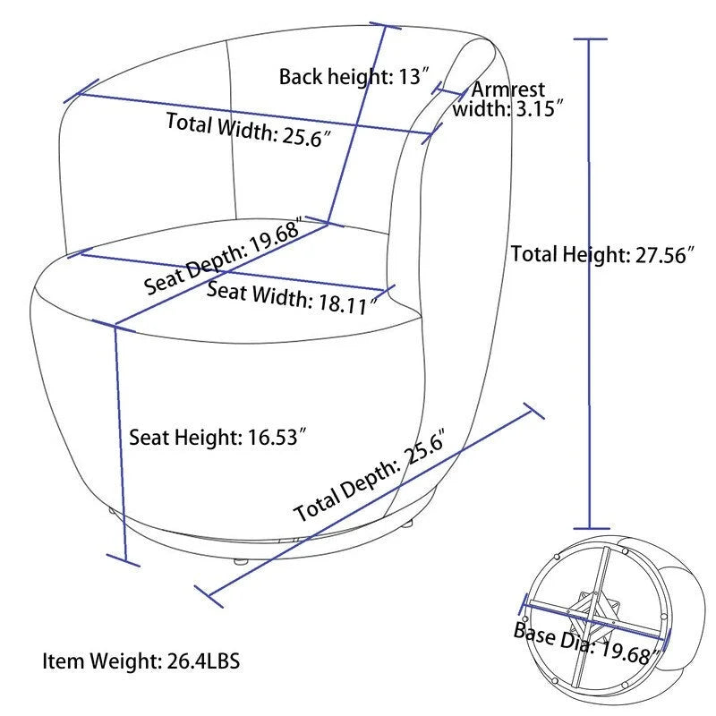 Fauteuil baril pivotant à 360° en tissu Teddy, 1 place – Plusieurs coloris
