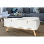 Meuble TV blanc de style Mid-Century avec 2 tiroirs, convient aux téléviseurs jusqu'à 60 pouces