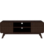 Meuble TV blanc de style Mid-Century avec 2 tiroirs, convient aux téléviseurs jusqu'à 60 pouces