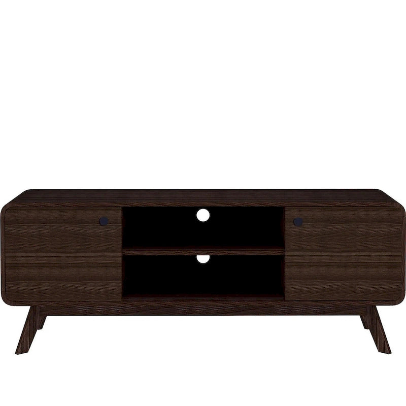 Meuble TV blanc de style Mid-Century avec 2 tiroirs, convient aux téléviseurs jusqu'à 60 pouces