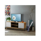 Meuble TV blanc de style Mid-Century avec 2 tiroirs, convient aux téléviseurs jusqu'à 60 pouces