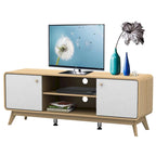 Meuble TV blanc de style Mid-Century avec 2 tiroirs, convient aux téléviseurs jusqu'à 60 pouces