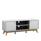 Meuble TV blanc de style Mid-Century avec 2 tiroirs, convient aux téléviseurs jusqu'à 60 pouces