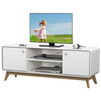Meuble TV blanc de style Mid-Century avec 2 tiroirs, convient aux téléviseurs jusqu'à 60 pouces