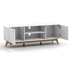 Meuble TV blanc de style Mid-Century avec 2 tiroirs, convient aux téléviseurs jusqu'à 60 pouces
