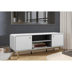 Meuble TV blanc de style Mid-Century avec 2 tiroirs, convient aux téléviseurs jusqu'à 60 pouces