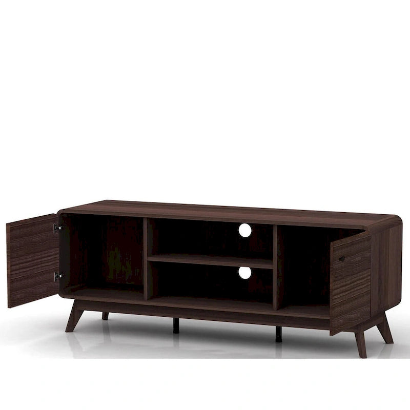 Meuble TV blanc de style Mid-Century avec 2 tiroirs, convient aux téléviseurs jusqu'à 60 pouces