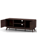 Meuble TV blanc de style Mid-Century avec 2 tiroirs, convient aux téléviseurs jusqu'à 60 pouces