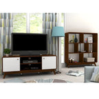 Meuble TV blanc de style Mid-Century avec 2 tiroirs, convient aux téléviseurs jusqu'à 60 pouces