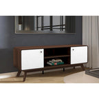 Meuble TV blanc de style Mid-Century avec 2 tiroirs, convient aux téléviseurs jusqu'à 60 pouces