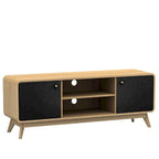 Meuble TV blanc de style Mid-Century avec 2 tiroirs, convient aux téléviseurs jusqu'à 60 pouces