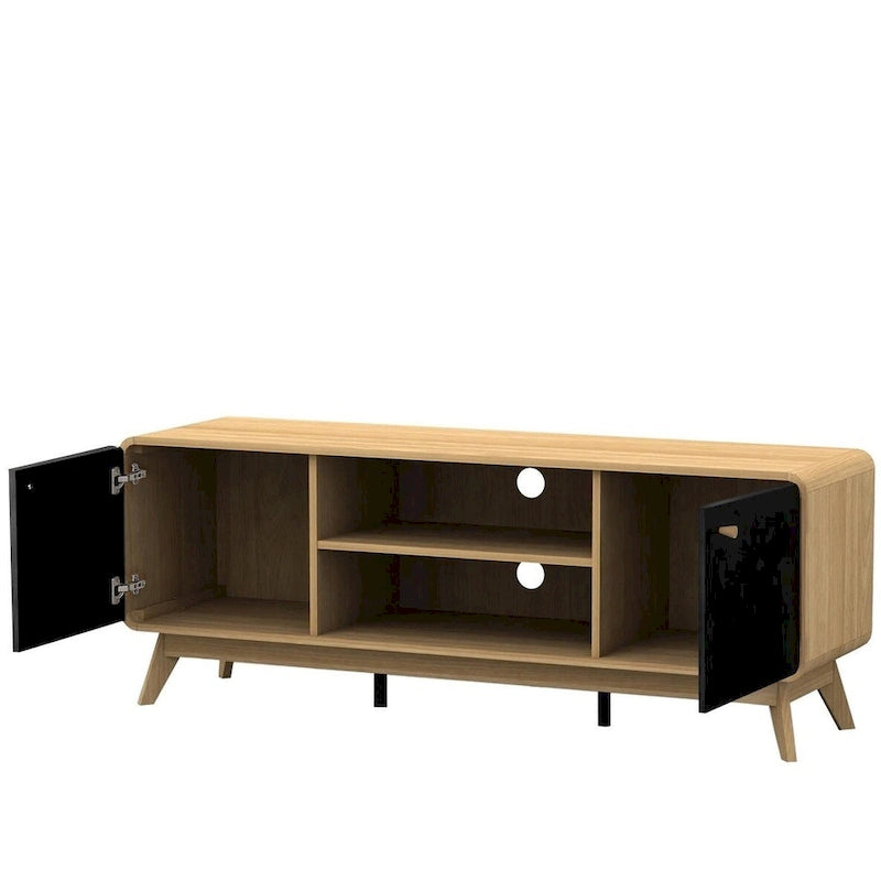 Meuble TV blanc de style Mid-Century avec 2 tiroirs, convient aux téléviseurs jusqu'à 60 pouces